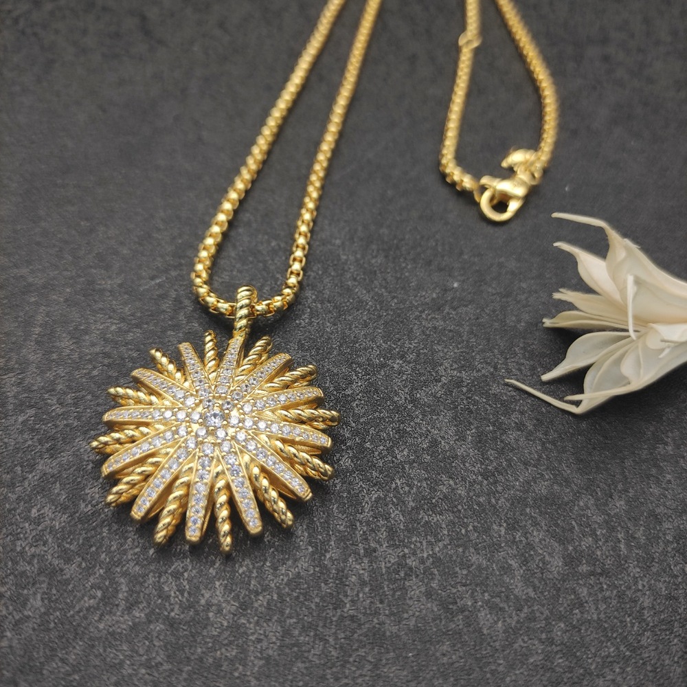 David Yurman​ Gold Sunflower Button Necklace with Full Diamonds